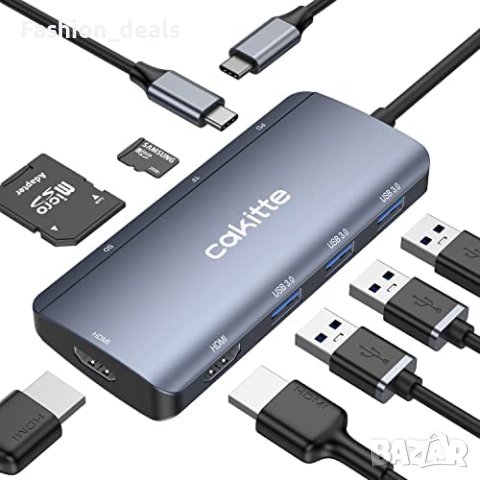Нов USB C към двоен HDMI адаптер Хъб докинг станция за лаптоп, снимка 1