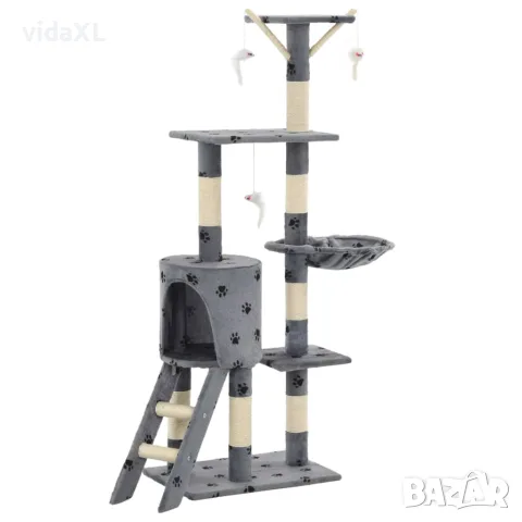 vidaXL Котешко дърво със сизалени стълбове, 138 см, сиво, на лапички