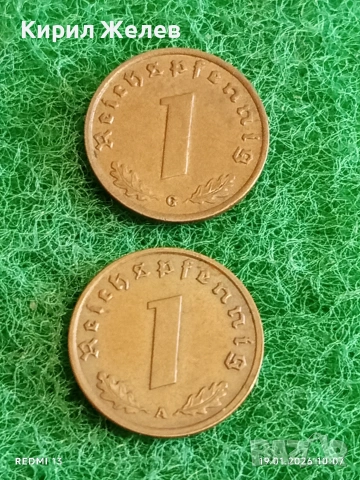 Две монети 1 райхсфенинг 1938г. Трети Райх Германия с свастика 53332