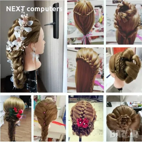 Фризьорска тренировъчна глава с ЕСТЕСТВЕНА коса 60см +стойка +аксесоар, снимка 9 - Фризьорски услуги - 47900148