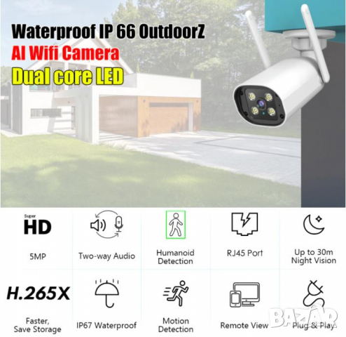 Далекобойна Ultra HD 3~5MPx Водоустойчива H.265X Wi-Fi Камера с IR-CUT Цветно Нощно Виждане + Аудио, снимка 3 - Комплекти за видеонаблюдение - 36230486