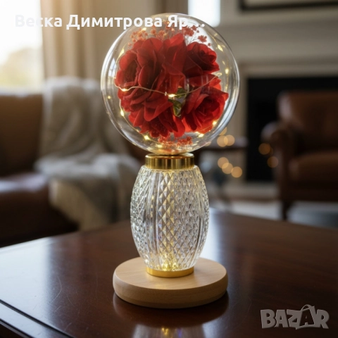 Декоративна лампа с червени рози и мека светлина – за топлина и хармония у дома, снимка 3 - Декорация за дома - 52214083