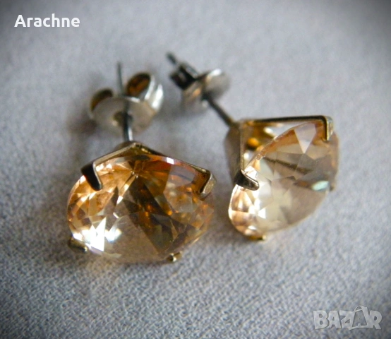 Обици с големи цитрини, сребро и позлата