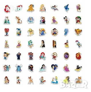 50 бр микс Дисни герои и принцеси самозалепващи лепенки стикери за украса декор картонена торта, снимка 13 - Други - 30716851