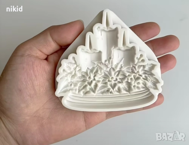 Коледни свещи и коледна звезда силиконов молд форма фондан шоколад гипс декор, снимка 3 - Форми - 51938219