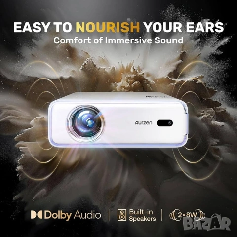 Смарт Проектор с Автофокус, Dolby Audio, HDR10 и Native 1080P, Aurzen EAZZE D1, снимка 6 - Плейъри, домашно кино, прожектори - 53315423