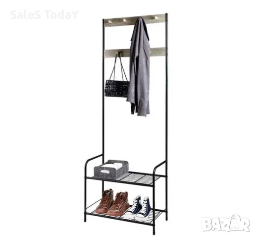 Щендер и закачалка,Портманто за дрехи и обувки, Етажерка с рафтове, закачалка, метална 60x30x170 см 