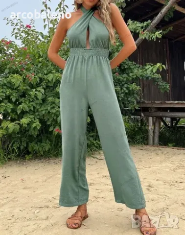 Едноцветен дамски гащеризон с халтер, снимка 4 - Гащеризони - 40088441