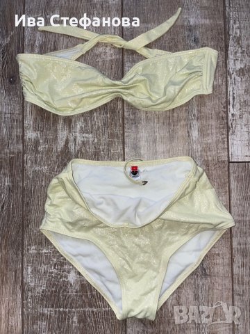 Нов висока талия светло зелен светло резедав бански костюм сет от две части брокат лек блясък , снимка 13 - Бански костюми - 40761480