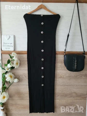 Черна дълга рокля ASOS рипс по тялото 