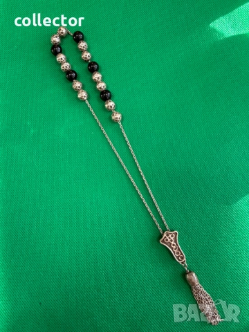 Сребърна броеница с черен ахат. №7752