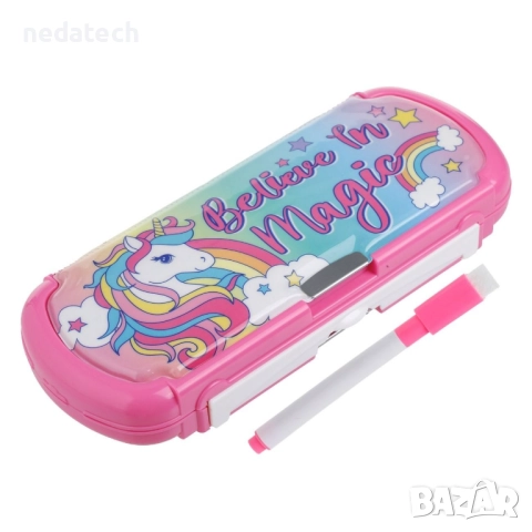 Несесер с дъска и маркер, Розов, 23x9x3.2 см., снимка 3 - Ученически пособия, канцеларски материали - 51579769