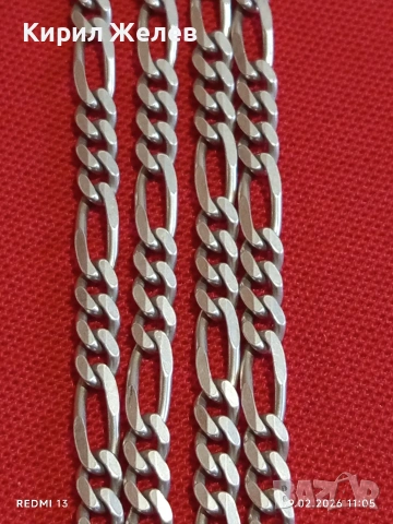 Красив сребърен ланец плетка тип ФИГАРО класически модел майсторска изработка 53145, снимка 7 - Колиета, медальони, синджири - 53411202