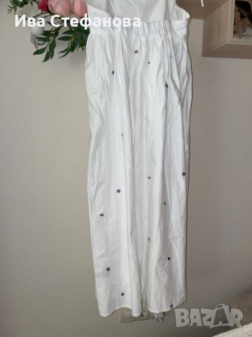 Нова дълга елегантна бяла рокля теменужки 100% памук , снимка 7 - Рокли - 41932782