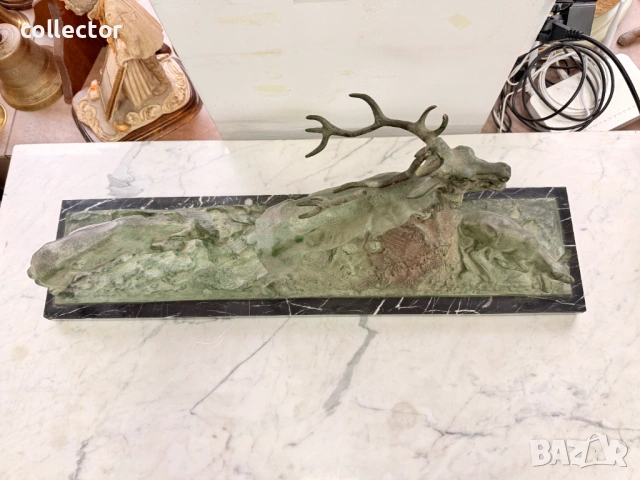 Бронзова композиция / скулптура на елен с кошути. №7814, снимка 4 - Антикварни и старинни предмети - 53042419