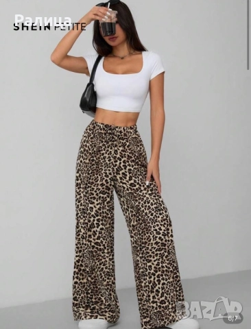 Нов леопардов панталон с широки крачоли, снимка 7 - Панталони - 51478097