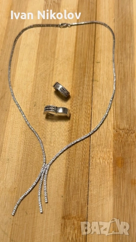Дамско сребърно колие с обеци НОВО!, снимка 2 - Колиета, медальони, синджири - 53699527
