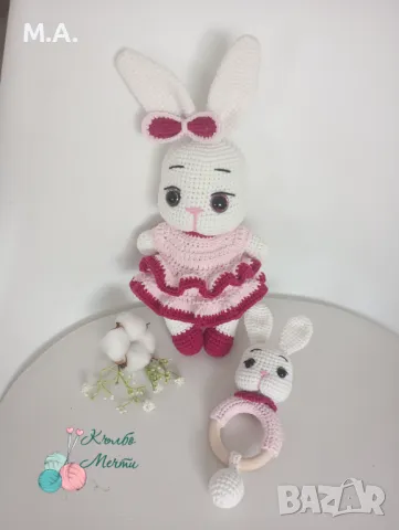 Зайче - ръчно плетиво, снимка 3 - Плюшени играчки - 49782042