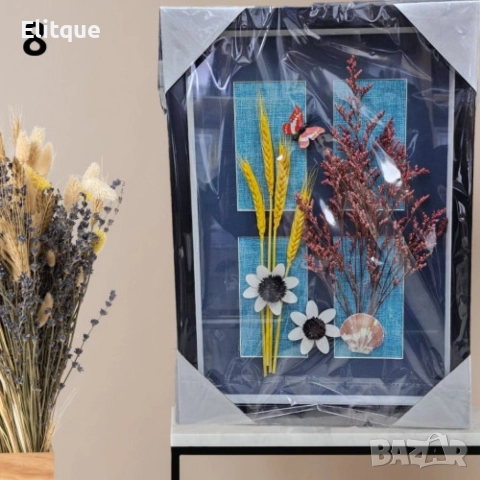 Декорация за стена, крафт картина с хербарии, различни видове 43.5cm*31.5cm, снимка 4 - Картини - 52895785