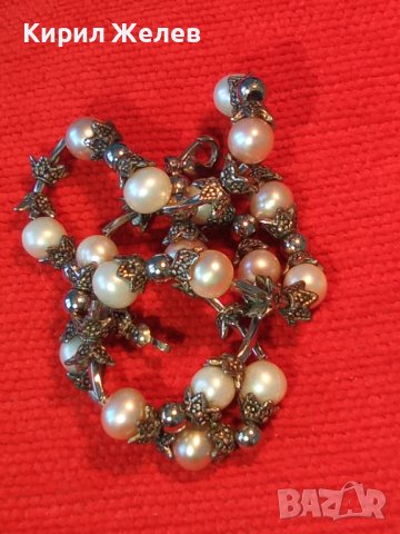 СРЕБРИСТО КРАСИВО НЕЖНО ПЕРЛЕНО ВИНТИДЖ АРТ КОЛИЕ БЕЛИ и РОЗОВИ НАТУРАЛНИ ПЕРЛИ 38886