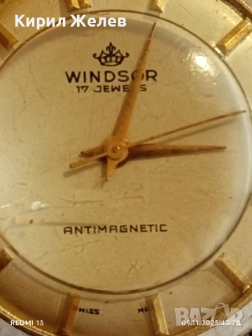 Стар механичен часовник мъжки WINDSOR ANTI-MAGNETIC SWISS MADE работи рядък 51496, снимка 3 - Антикварни и старинни предмети - 52350434