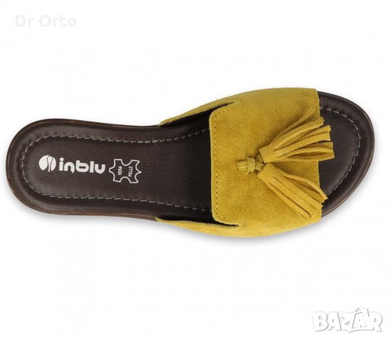 INBLU Италиански дамски чехли от естествен велур, Жълти, снимка 2 - Чехли - 35983868