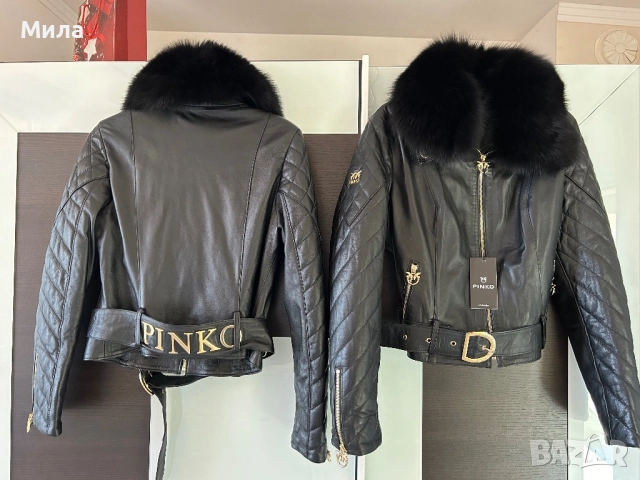 Pinko шикозно яке от естествена кожа, снимка 9 - Якета - 51764492