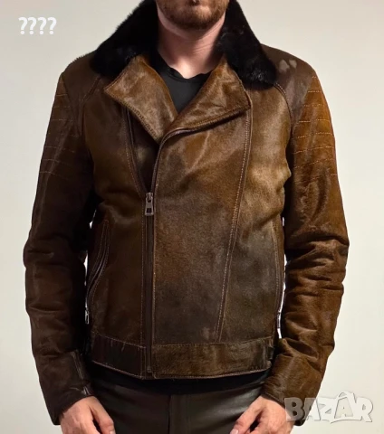 Мъжко яке от естествена кожа с косъм от пони, снимка 4 - Якета - 51289387