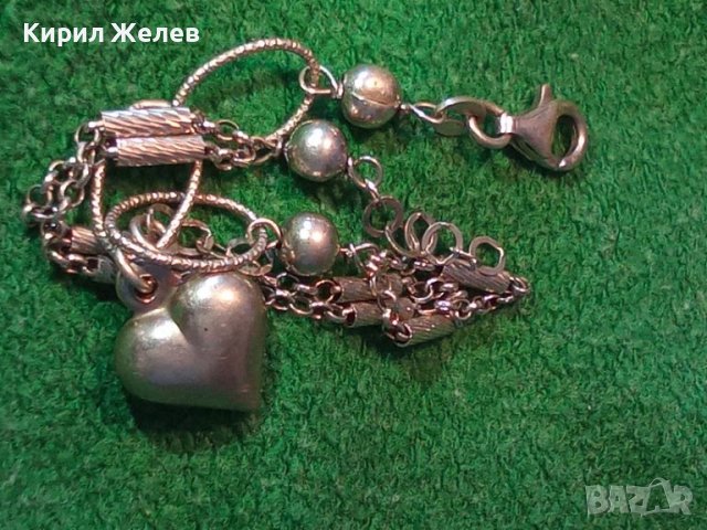 ФИНА ВИНТИДЖ АРТ СРЕБЪРНА ГРИВНА СРЕБРО 925 със СЪРЧИЦЕ РЯДКА НЕЖНА ПЛЕТКА 43241, снимка 2 - Гривни - 45576940