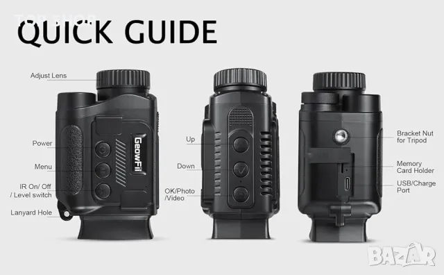 Монокуляр за нощно виждане 4K GeowFiiTech с дисплей, снимка 3 - Камери - 48521785