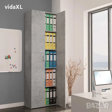 vidaXL Офис шкаф, бетонно сив, 60x32x190 см, инженерно дърво, снимка 2 - Столове за офис - 56147742