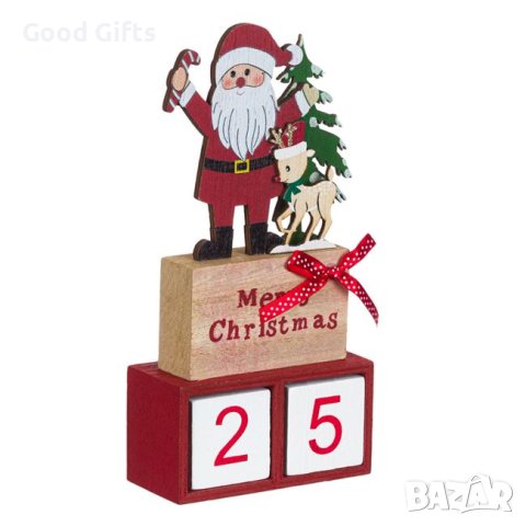 Коледен декоративен дървен календар Дядо Коледа 20см