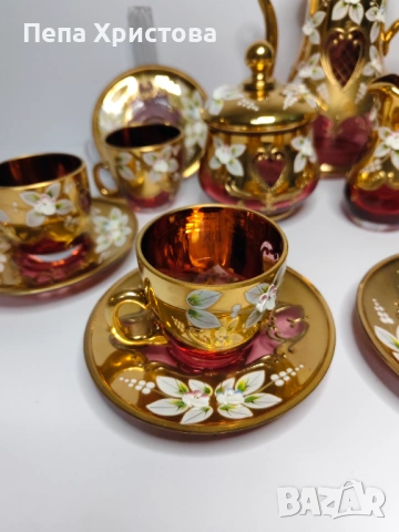 Сервиз за кафе от чехословашки червен кристал, снимка 3 - Сервизи - 53579070