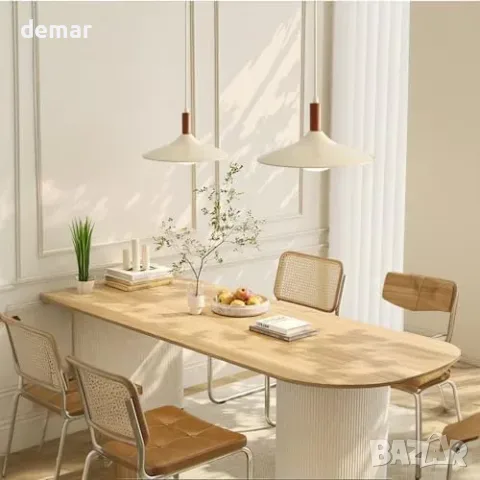 Кремава висяща LED лампа с плосък метален абажур, 35 см, снимка 3 - Лед осветление - 55955481