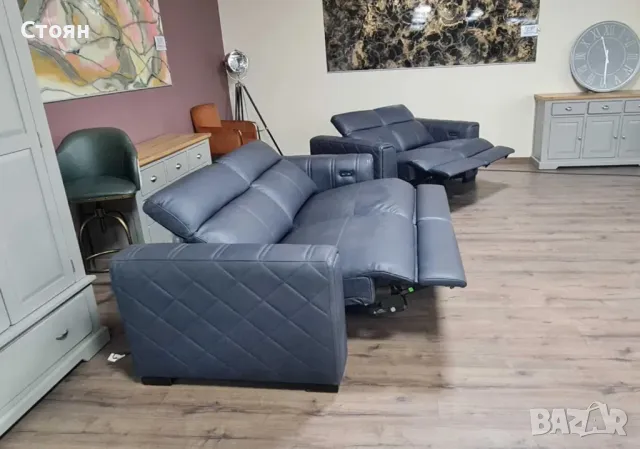 Сив кожен комплект дивани тройка и двойка с ел. релакс механизъм Mason, снимка 12 - Дивани и мека мебел - 47498842