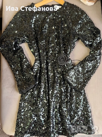 Нова зеленикав черен отенък  блестяща празнична парти официална коктейлна рокля пайети
