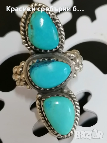 Масивен сребърен пръстен с тюркоаз, снимка 3 - Пръстени - 52904251