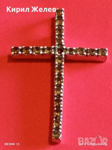 Класически сребърен кръст с равномерно разположени малки фасетирани кристали ЦИТРИН 39217, снимка 8 - Колиета, медальони, синджири - 52960830
