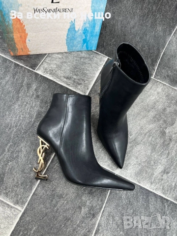 Yves Saint Laurent Дамски Черни Кожени Боти Със Златен Ток Код E877, снимка 5 - Дамски боти - 51815895