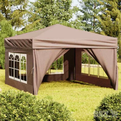 vidaXL Сгъваема парти палатка със странични стени, таупе, 3x3 м, снимка 2 - Палатки - 56148333