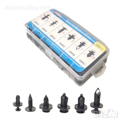 Комплект щипки за интериор Automat, Щипки за кори, Тапицерия, Кутия, 6 модела, 100 бр