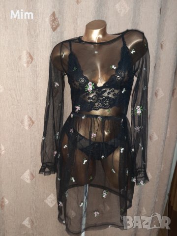 S/M Черна ефирна рокля с бродерия , снимка 7 - Рокли - 41707984