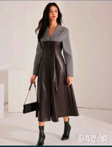 Дълга рокля кожа и текстил