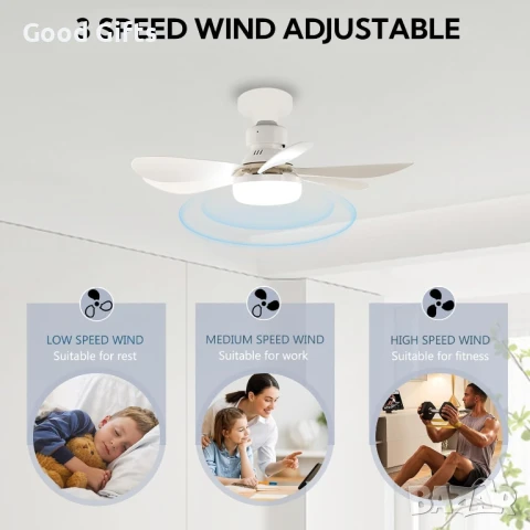 LED плафон с вентилатор и дистанционно управление – 40W, 6 перки, регулируема светлина, цокъл E27, снимка 2 - Други - 51250931