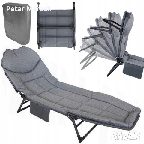 Сгъваемо походно легло с 4 крака и мек матрак, антрацит сиво, снимка 6 - Спални и легла - 50822676
