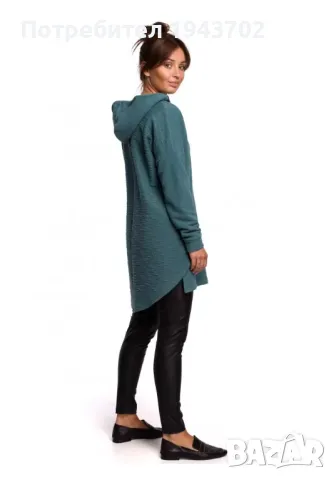Дамски пуловер с качулка в цвят тюркоаз B176 BE, снимка 4 - Блузи с дълъг ръкав и пуловери - 47752877