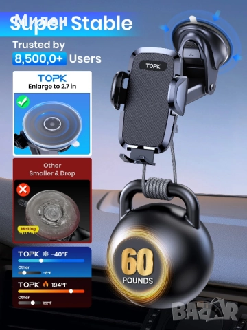 Автомобилна стойка за телефон Topk, снимка 4 - Селфи стикове, аксесоари - 52553410