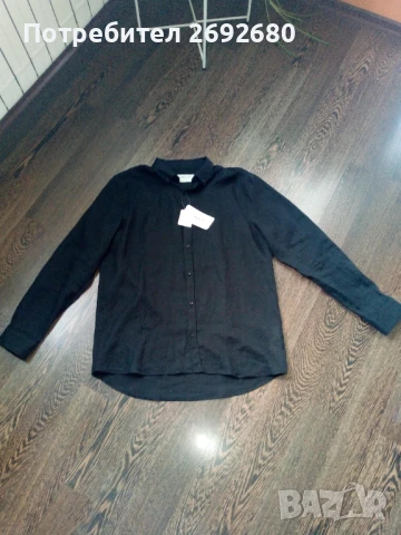 Нова с етикет мъжка черна риза L-ка 100% лен, снимка 2 - Ризи - 51328114