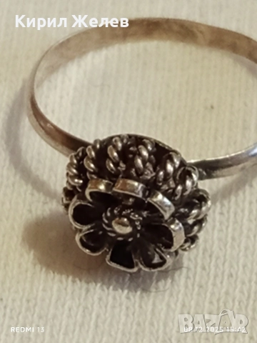 Изящен старинен сребърен пръстен флорален мотив ръчна изработка висока проба сребро 52468, снимка 8 - Пръстени - 52691867