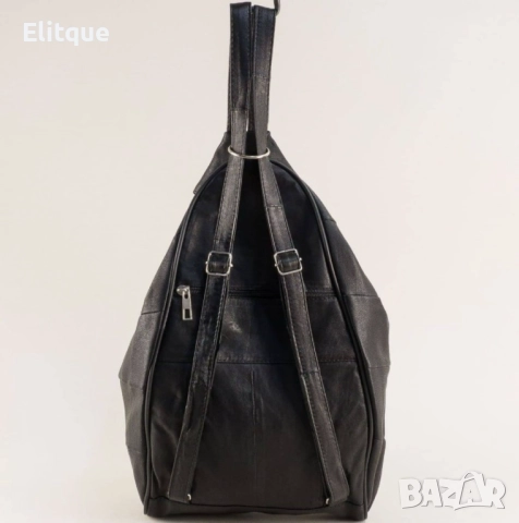 Модерна дамска черна раница с ципове от естествена к. 37х23 см., снимка 2 - Раници - 52895170